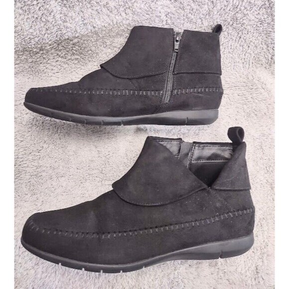 Comfortview Ankle Moccasins Boots Women's Sz 9.5 Black Casual Comfort Side Zip - Picture 4 of 9